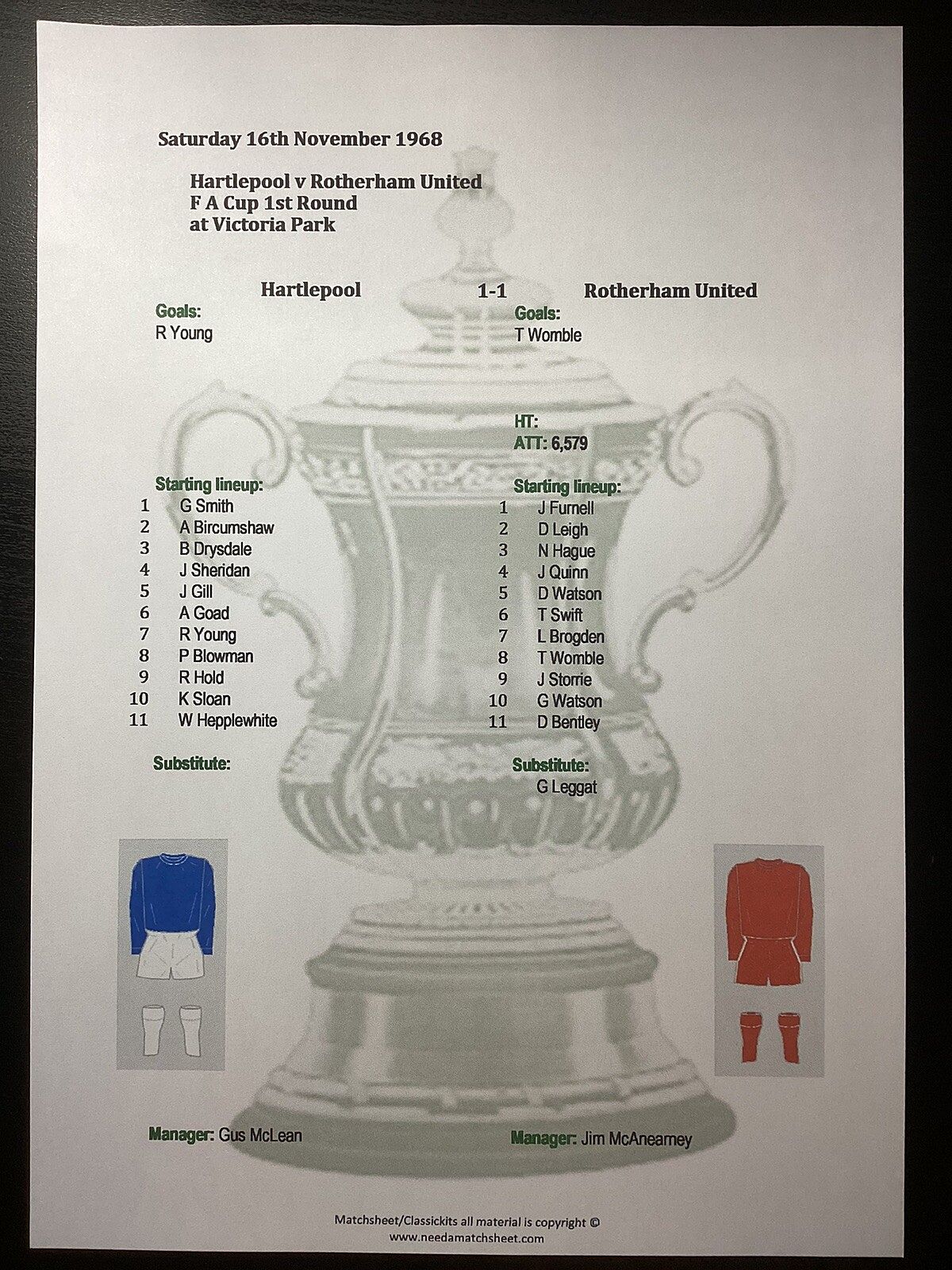 Hartlepool V Rotherham 1968-69 Hartlepool v Rotherham United FA Cup 1st Round Matchsheet